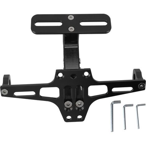 Support de plaque d'immatriculation de moto CNC en alliage d'aluminium, support universel réglable noir. (1/4)