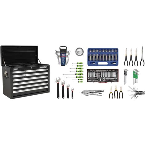 Sealey AP33109BCOMBO Superline PRO® Topchest 10 Drawer with 140pc Tool Kit - Black