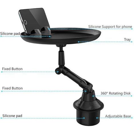 Plateau Repas Voiture - Support Pivotant 360° Avec Porte-Gobelet Et Fente Téléphone - Pour Camping Camion Yacht - 1 Pièce (1/5)