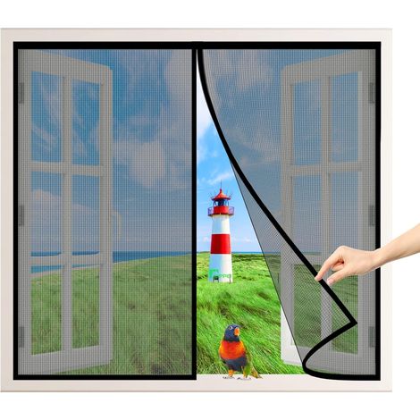 Magnétique Moustiquaire Fenêtre Rideau Anti Mouche, 100x130 cm Moustiquaire Magnétique Fenêtre, Aimantée, Noir (1/5)