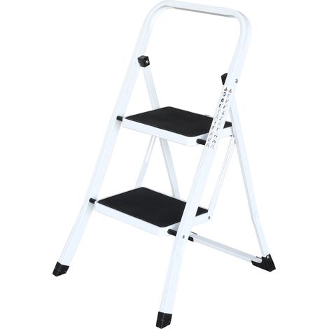 Escalera de tijera para el hogar - Escalera de tijera para cocina de 2 peldaños - Plegable - Blanca (1/5)
