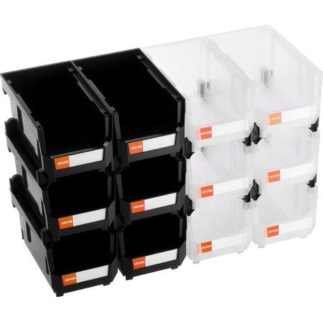 Bac à bec empilable en plastique noir et transparent - Lot de 12 - 37,7 x 21,5 x 18 cm - PP (1/5)