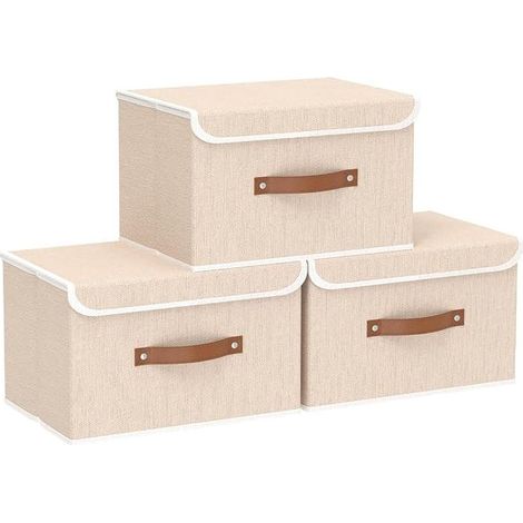 Boîte de Rangement avec Couvercle,26x20x17cm,Beige