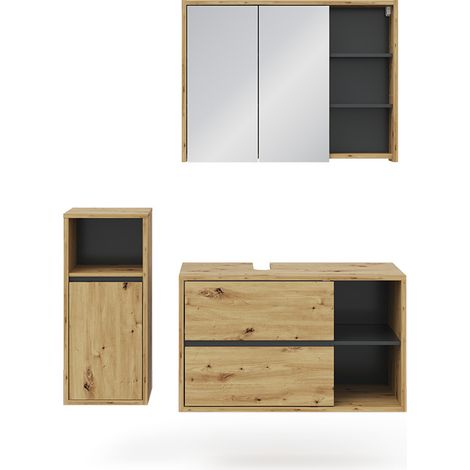Set mobili bagno Viola, Marrone, 3 parti, Vicco
