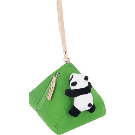 Porte-monnaie triangulaire en feutre doux forme zongzi, décoration panda, grande capacité, sac à clés pour cosmétiques (1/5)