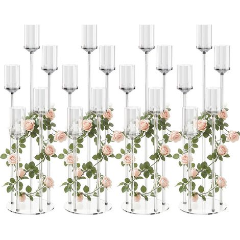 4 pièces Bougeoir électronique à LED - Bougeoir de mariage - matériau acrylique - base ronde de 25 cm - Facile à installer - Réglable hauteur - FLASIDU (1/5)
