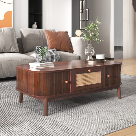 Mesa salón rústica de MDF con almacenaje amplio natural OKMYHOME (1/5)