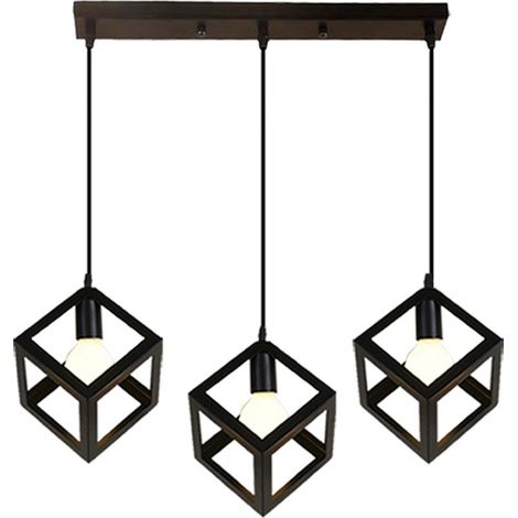 Suspension Lustre Design en Barre 3 Lumières Plafonnier Lustre Suspension en Métal Noir (1/4)