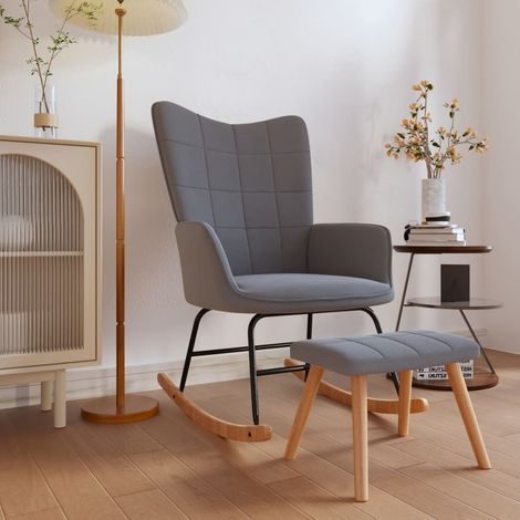 Chaise à bascule Fauteuil à bascule Fauteuil de relaxation avec tabouret Gris foncé Tissu VSGS245469 (1/5)