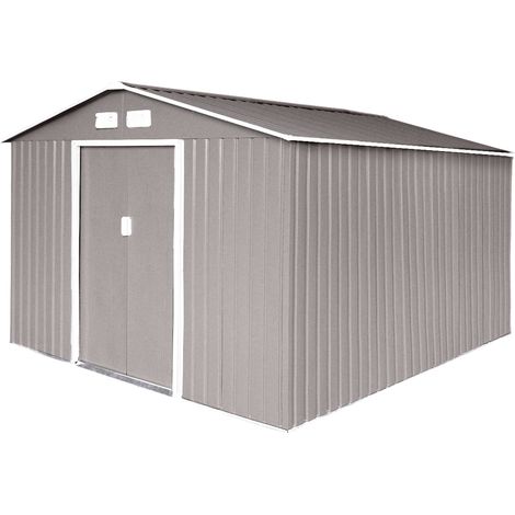 Hattoro – Abri de jardin métal XXL 277 × 319 × 192 cm – 12,5 m³ – Toit à pignon – 2 portes coulissantes – Grilles de ventilation