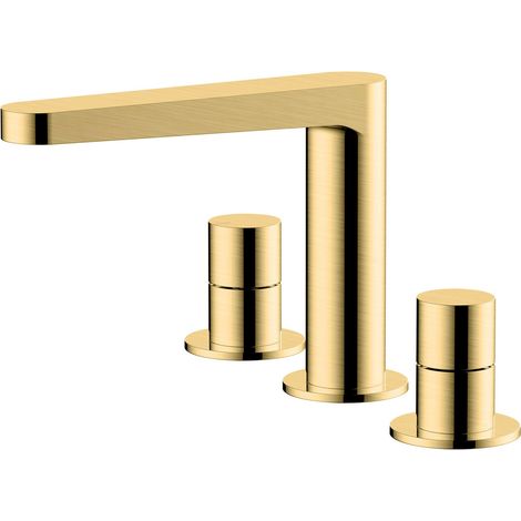 RAK Petit Round Brushed Gold Deck Mounted 3 Tap Hole Basin Mixer Tap - RAKPER3011G (1/2)