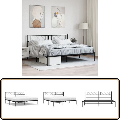 Bettgestell mit Kopfteil Metall Schwarz 180x200 cm - Bettgestell - Metallbett - Doppelbett - Schwarzes Bett - Boxspringbetten
