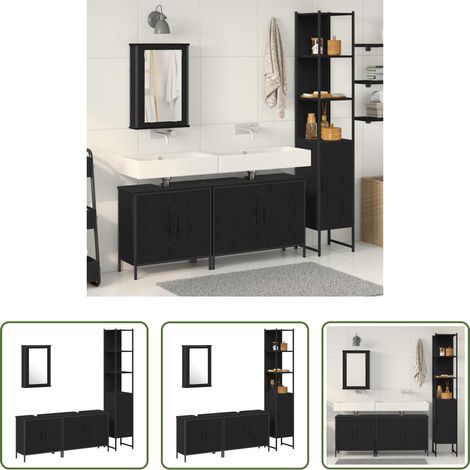 Badmöbel Set - Badezimmermöbel-Set mit Regal 4 pcs Schwarz Holzwerkstoff (1/5)