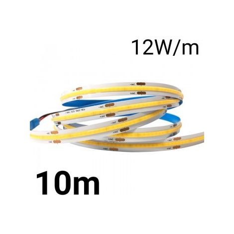 Barcelona Led – Ruban LED COB 24V 12W/m 10mm IP20 – Lumière blanche chaude/neutre/froide – 10m avec support autocollant 3M – Éclairage homogène