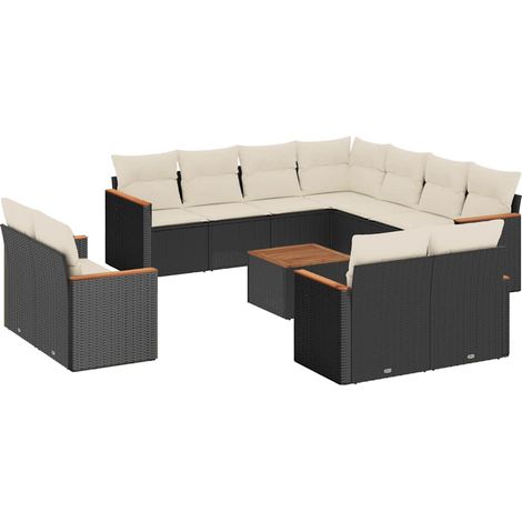 vidaXL Cuscini da giardino - Set Divani da Giardino 12 pz con Cuscini Nero in Polyrattan (1/5)
