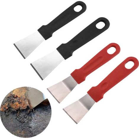 Set di 4 raschietti in acciaio inox - per vetro, piano cottura, teglie da forno - Sgabello angolare per la pulizia - per grigliate all'aperto in cucina - Nero - rosso (1/5)