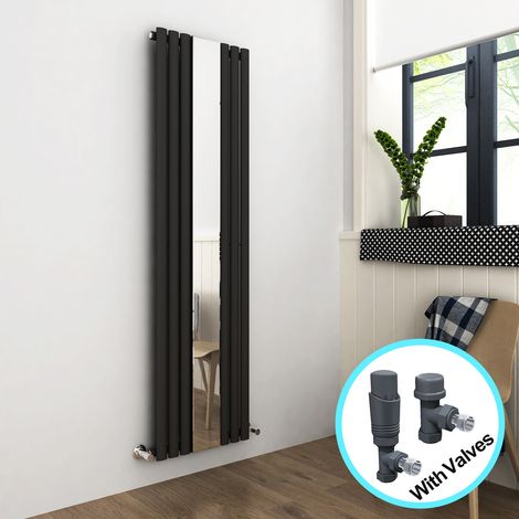 ELEGANT Vertical Mirror Radiator 1800 x 500mm Designer Anthracite Oval Column Panel Heating Rad with Thermostatic Radiator Valves (1/5)