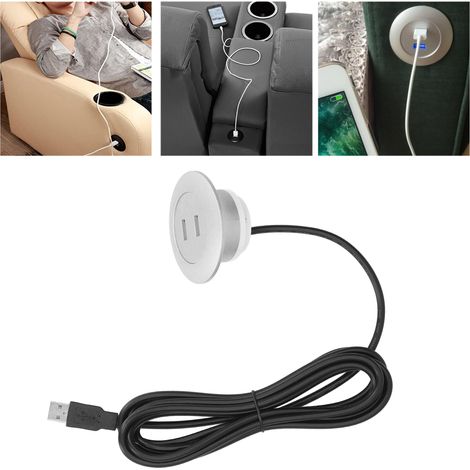 Toma de carga USB doble, montaje empotrado, ABS, fácil instalación, para sofá, cama, sillón, hogar, universal, plateado (1/5)