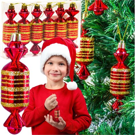 Bolas de Navidad para árbol de Navidad, 6 unidades, dulces, prl, rojo, dorado, de plástico, babka (1/5)