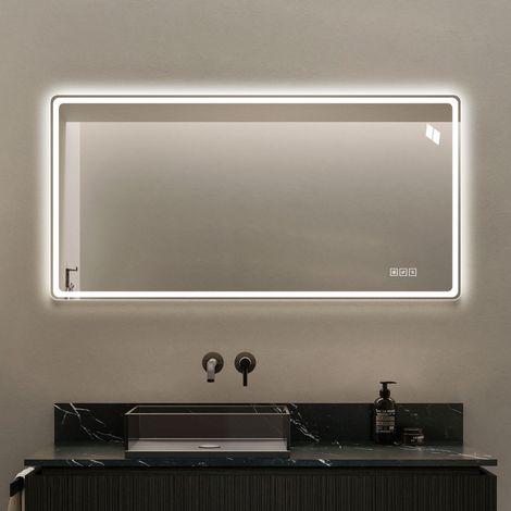 Miroir LED sans cadre 60x120cm – Rétroéclairage avant/arrière – Tactile – 3 températures 3000-6000K – Antibuée – HD sans cuivre – Vertical/Horizontal (1/5)