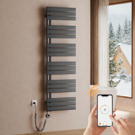 Sèche-serviette électrique 1000 W, 1600 x 500 mm, thermostat WiFi, anthracite – S'AFIELINA (1/5)