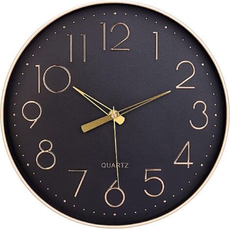 Horloge murale noire de 30,5 cm, silencieuse, sans tic-tac, chiffres arabes, horloge murale ronde décorative pour salon, chambre, cuisine (pile non incluse), chiffres dorés (1/4)