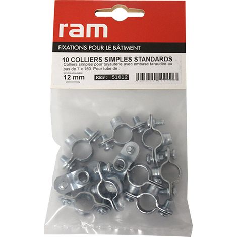 Sachet de 10 colliers simple métallique pour tube Ø12 - Ram (1/3)