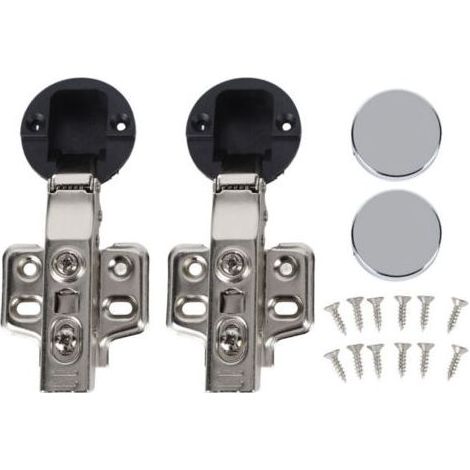 Lot de 2 charnières amorties pour porte vitrée – Acier inox 201 – Cup 35 mm – Bras droit (recouvrement total 18 mm) (1/5)