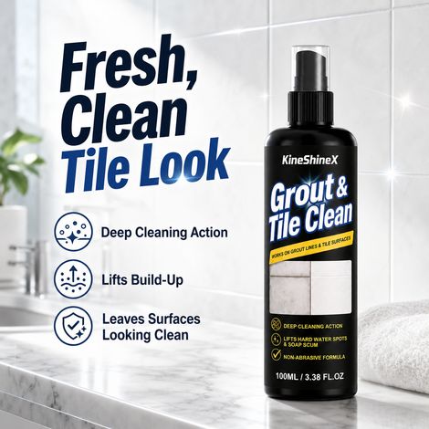KineShineX Tile Cleaner Spray for Bathroom and Kitchen Tile Grout Cleaning Removes Limescale, Soap Stains, and Stains (1/4)