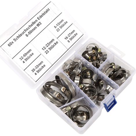 60 colliers de serrage à ressort de type allemand pour tuyaux, tailles 8-12 mm / 12-22 mm / 16-27 mm / 20-32 mm / 32-50 mm (1/5)