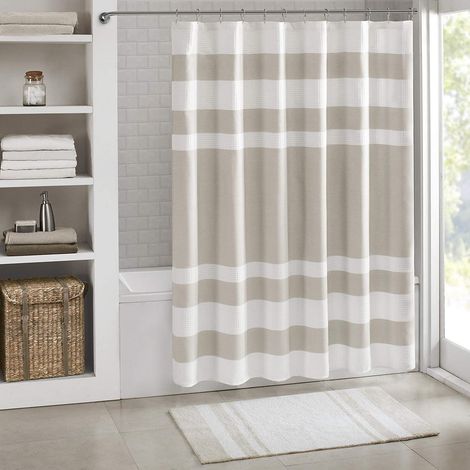 Rideau De Douche - Microfibre - Motif Gauffré - 72 x 72 Pouces - Taupe - 1 Pièce (1/5)