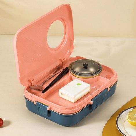 Große, unterteilte, isolierte Lunchbox aus Edelstahl 304, Bento-Box für Studenten mit Suppenschüssel, rosa, ideal für Büroangestellte (1/5)