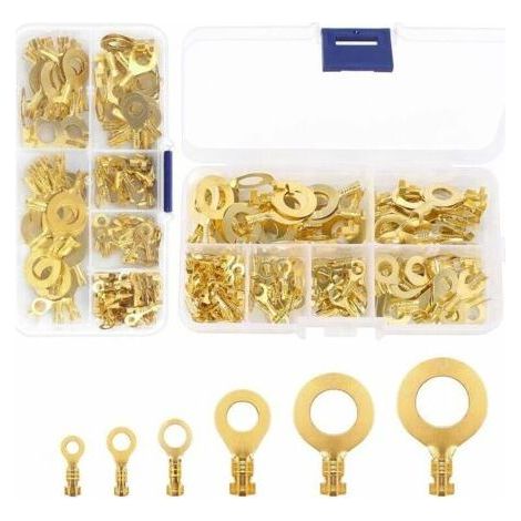 FENOPLASTICA300 Pcs Kit de Bornes Cosses Electrique Bornes à Anneaux en Cuivre Cosse à Sertir Connecteur à Anneaux M3 M4 M5 M6 M8 M9 M10 Connecteur à Sertir de Câble Assortiment pour Moto Voiture Modé (1/5)