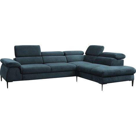 Grand canapé d'angle droit convertible en velours bleu nuit SEPINA de Pascal Morabito (1/5)