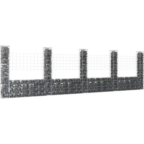 Vidaxl – Panier de gabion en forme de U avec 5 poteaux en fer – Dimensions 500x20x150 cm – Pour murs de soutènement – Résistant aux intempéries