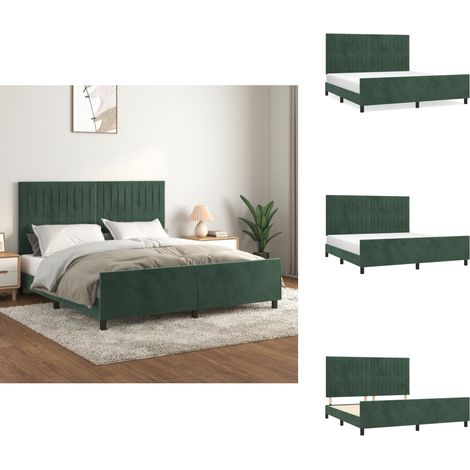 Cadre de lit sans matelas vert foncé velours - Lit Double - Cadre De Lit - Lit Avec Têtière - Lit En Velours - Lit Design (1/5)