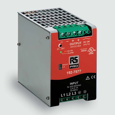 Alimentation pour rail DIN RS PRO, 24V 40A, 400500V c.a. ( Prix pour 1 )