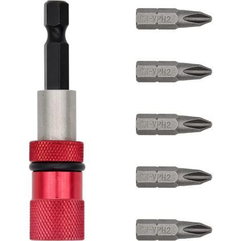 6pcs Adjustable Screwdriver Bit Holder Set, 1/4" Hex Driver, Magnetic Steel Screwdriver Bits for Drywall MUMU (1/4)