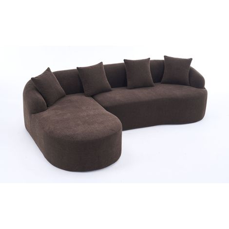 ELVMI Divano modulare curvo a 3 posti con chaise longue sinistra, ciniglia, montaggio senza attrezzi, marrone (1/5)