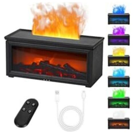 Diffuseur d'arômes 3D effet cheminée, humidificateur 250 ml avec télécommande, diffuseur d'huiles essentielles avec 7 couleurs d'éclairage, 3 minuteries, arrêt automatique, pour chamb