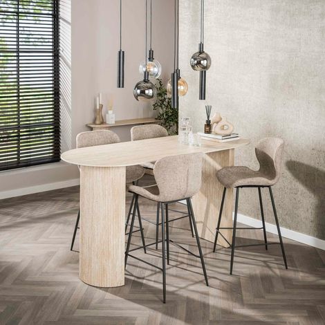 Table bar céramique effet travertin, pieds colonne 180 cm ASCOLI