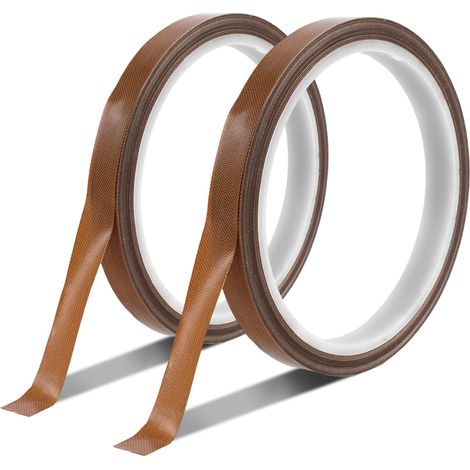 2 Pièces Ruban Téflon Haute Température, 10 mm x 10 m Ruban Adhésif Haute Température 300°C, Ruban Adhésif en Téflon en Fibre de Verre, pour Machine sous Vide, Scellage Manuel et Par Impulsion (1/5)