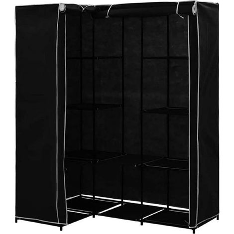 Armoire d'angle avec housse - JUANIO - Modèle Coin 85-128 - Tissu noir - 2 portes enroulables - Housse anti-poussière zippée (1/5)