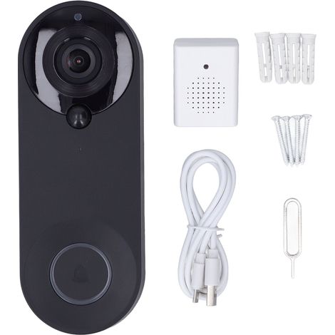 Sonnette vidéo WIFI 1080P grand angle, détection de mouvement PIR, audio bidirectionnel, vision nocturne IR, sécurité domestique, noir. (1/5)