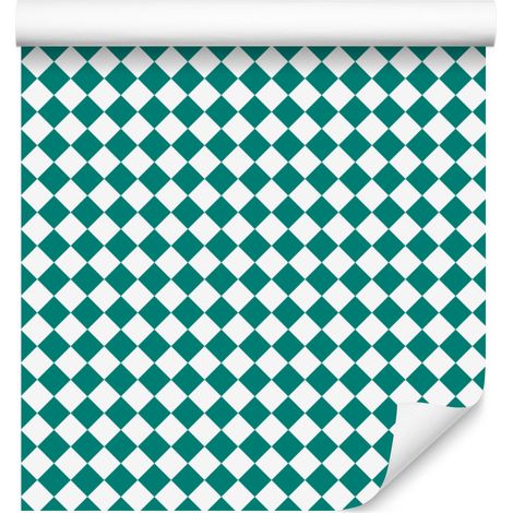 Carta da parati con motivo geometrico a rombi turchese e bianco per soggiorno e camera da letto, 50x1000 cm. (1/5)