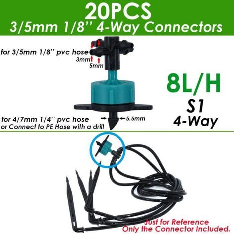 Raccord D'arrosage - Connecteur 4 Voies - Pour Tuyaux 4-7 mm À 3-5 mm - Jardinage - 50 Pièces (1/4)