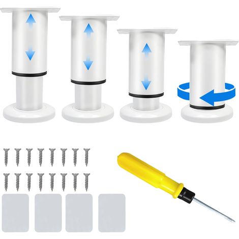 4 Pièces Pieds de Lit, en Fer Pieds de Meuble, Hauteur Réglable de 8 à 12 cm Pied Meuble, Blanc Pied de Meuble Reglable, avec 16 Vis, pour Canapé, Lit, Table (1/5)