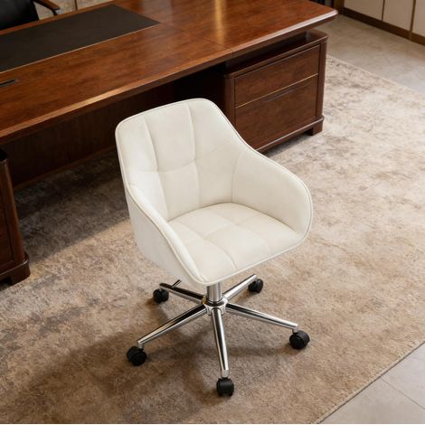 Bürostuhl 40.5x40x48-57 cm cremeweiß aus Samt und Metall höhenverstellbar mit 360°-Drehfunktion (1/5)