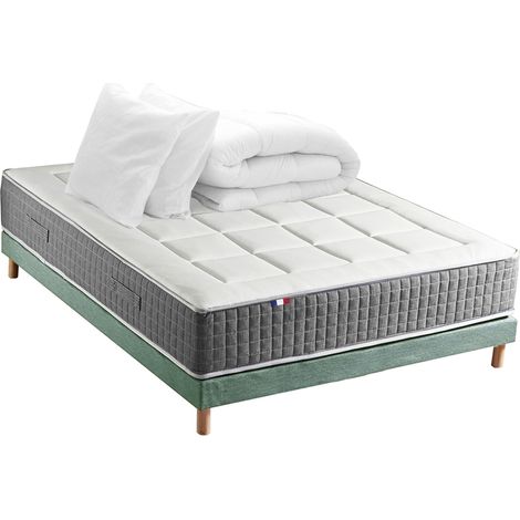 Matelas ressorts MAX 7 zones sommier rigide pack couette oreiller 160 x 200 cm Sommier Vert celadon (1/5)