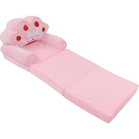 Canapé-lit pliable 2 en 1 pour enfants, rose, motif couronne, 3 niveaux, idéal pour le salon ou la chambre. (1/5)